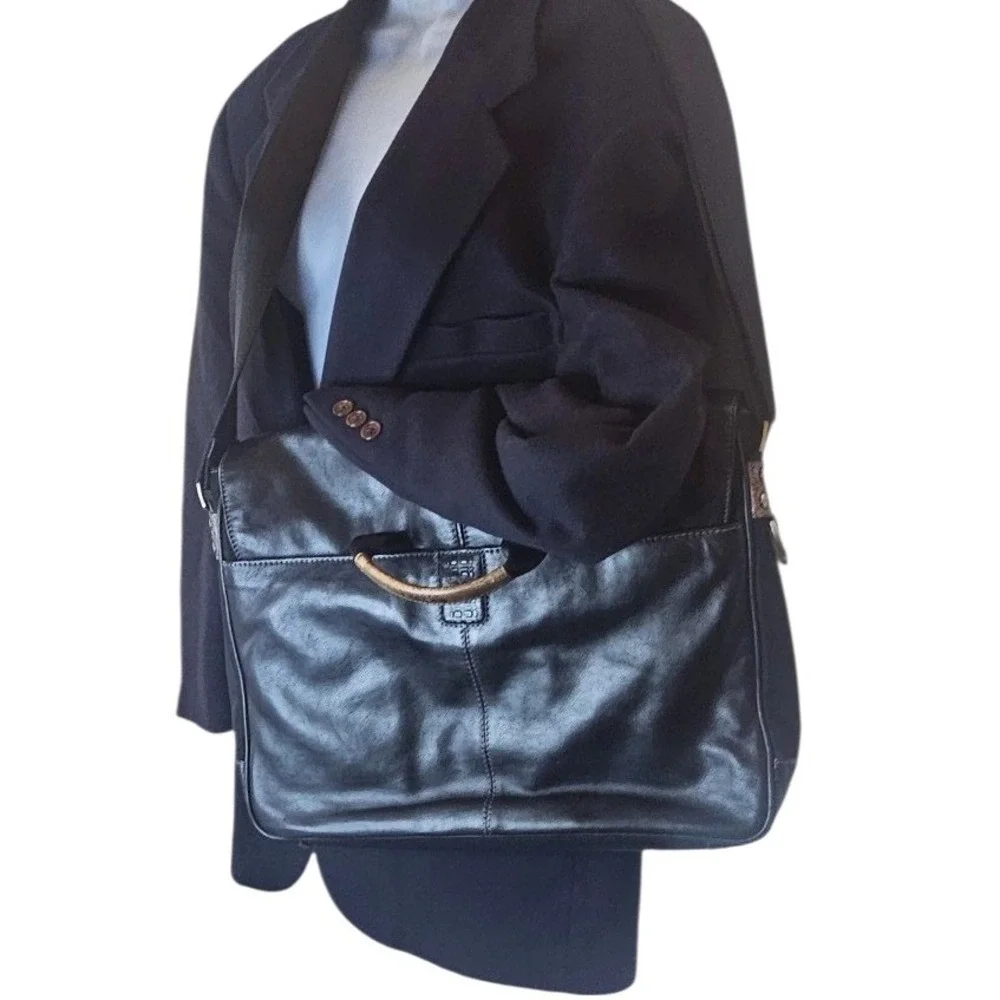 Boconi Black‎ Leather Messenger Bag Briefcase Crossbody Laptop Satchel Work Bag